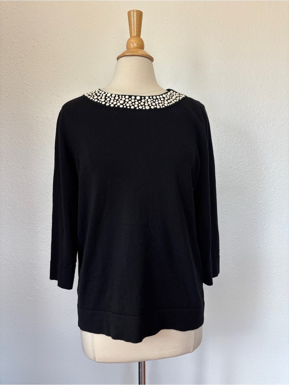 Calvin Klein Pearl Embellished 3/4 Sleeve Sweater